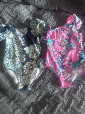 Lilly Pulitzer Girls Floral One-Piece Swimsuits - Navy, White & Bright Pink